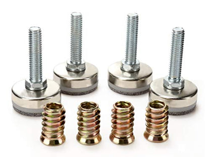 Leveling Feet 4PK with 3/8"-16 Thread Inserts and Felt Pads - size: D35mm Silver