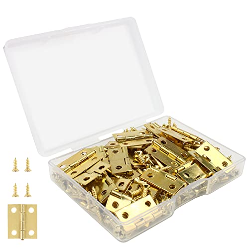 VIPMOON 50Pcs Small Hinges for Wooden Box, 18 x 15mm Mini Gold Hinges with 200 Screws, Retro Jewelry Folding Butt Hardware for DIY Crafts Jewelry Box, Dollhouse - color: Gold, size: 18 x 15mm