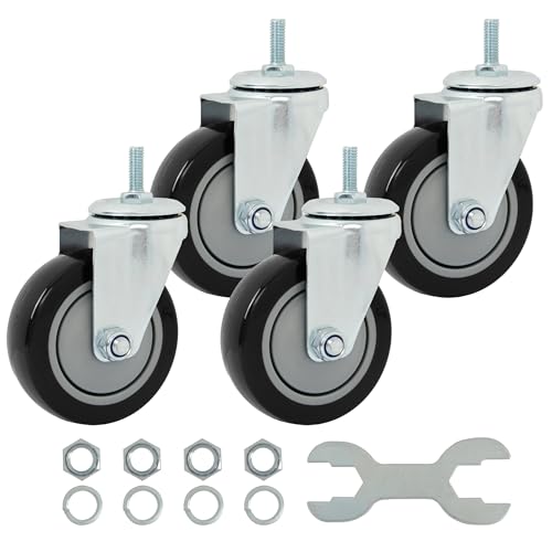 Finnhomy Swivel Caster Wheels 4 Inch Threaded Stem Casters Set of 4 Heavy Duty 3/8"-16 x 1 Anti-wear Polyurethane Industrial Castor Wheels for Cart/Furniture Load Bearing 2200 Lb Smooth Caster Black - style: 4 Inch