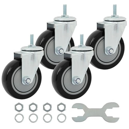 Finnhomy Swivel Caster Wheels 4 Inch Threaded Stem Casters Set of 4 Heavy Duty 3/8"-16 x 1 Anti-wear Polyurethane Industrial Castor Wheels for Cart/Furniture Load Bearing 2200 Lb Smooth Caster Black - style: 4 Inch