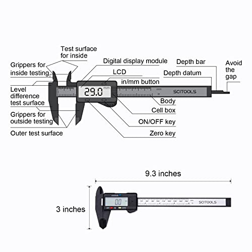 Digital Caliper 0-6" Measuring Tool, Micrometer Caliper with Auto-Off Feature, Interchangeable Between inches and millimeters for Jewelry Measurement and 3D Printing
