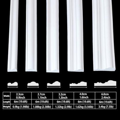 Coengwui Peel and Stick Wall Molding, Chair Rail Wainscoting Panel, Finish Trim for Home Decoration (Paintable White, 19.6ft x 0.9in) - size: 19.6ft x 0.9in