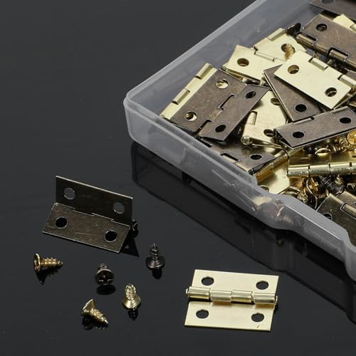 60 Sets Small Hinges with Screws, Mini Hinges 270° Folding Iron Hinge 0.6 in Gold Bronze Mini Hinge for DIY Boxes Wood Jewelry Box Hardware Gate Drawer Miniature Butt Tiny