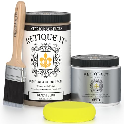 Retique It Chalk Furniture Paint by Renaissance DIY, Poly Kit, 12 FrenchBeige, 32 Ounces