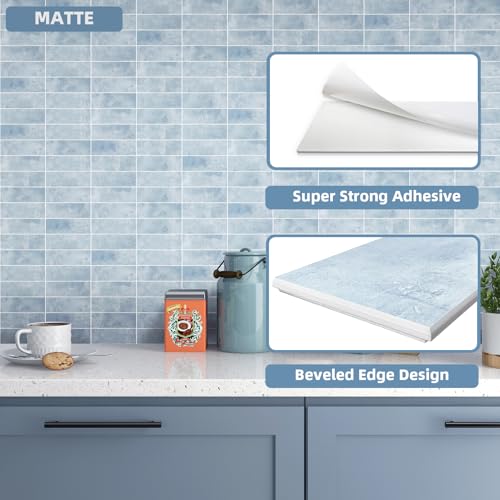 Tilingview 30 PCS Peel and Stick Backsplash Tile for Kitchen/Bathroom/Living Room, 3"x 9" Self-Adhesive Subway Tile for Backsplash, Imitation Glazed Tiles/Handmade Tiles (Matte Pastel Blue) - color: Matte Pastel Blue