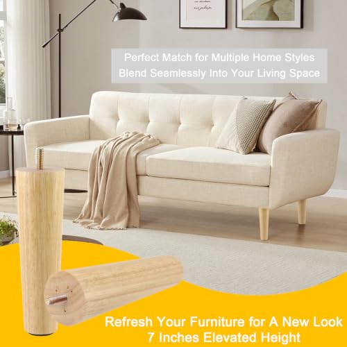Geesatis 7 Inch Solid Wood Furniture Legs 4 Pack, Tapered, M8, Natural - color: Natural, size: 7inch