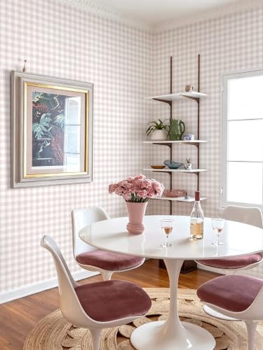 Peel and Stick Wallpaper for Bedroom Pink and White Plaid 196"×17.3" - color: Pink and White, size: 17.3" x 196"