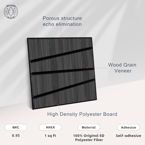 WoveN SounD Acoustic Wall Panels, Black Oak, 16 Pack, 12x12 in - color: Cut Prism, Black Oak, 16 Pack