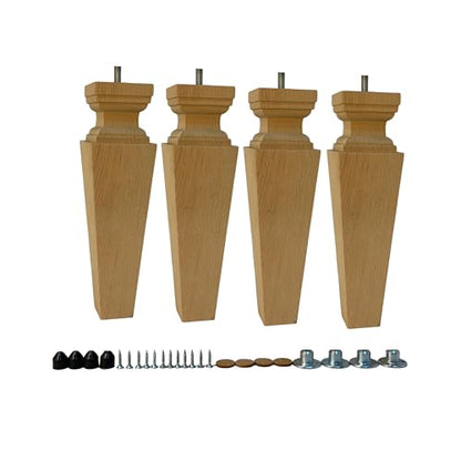 10 Inch Square Solid Beech Wood Replacement Furniture Legs, Set of 4, Wooden Feet Mid Century Modern, Unfinished Legs for Sofa, Couch, Armchair, Ottoman, Cabinet, TV Stand, Dresser - size: 10" / 25cm