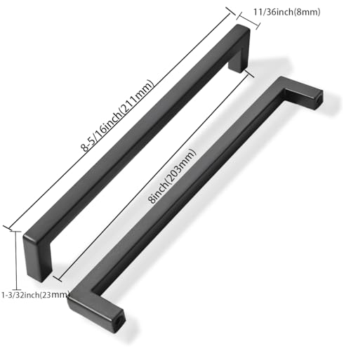 khtumeware 20 Pack 8 inch Center to Center Solid Black Cabinet Pulls Square Bar Drawer Handles Cabinet Handles Matte Black Drawer Pulls Kitchen Cabinet Hardware - color: Black, size: 8 inch(203mm) hole center