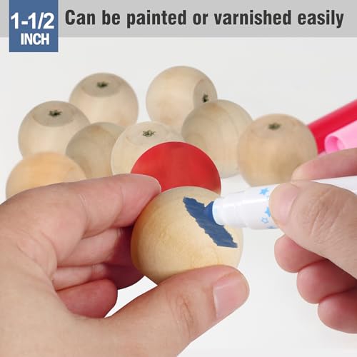 FoDau770 Round Ball Wood Knobs, 1-1/4" Diameter - Unfinished - 15 Pieces - color: Unfinished, size: 1-1/4 Inch