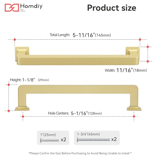 homdiy 10 Pack 5 Inch Gold Cabinet Handles, Solid Zinc Alloy Brass Pulls - color: Gold, size: 5-1/16" Hole Center