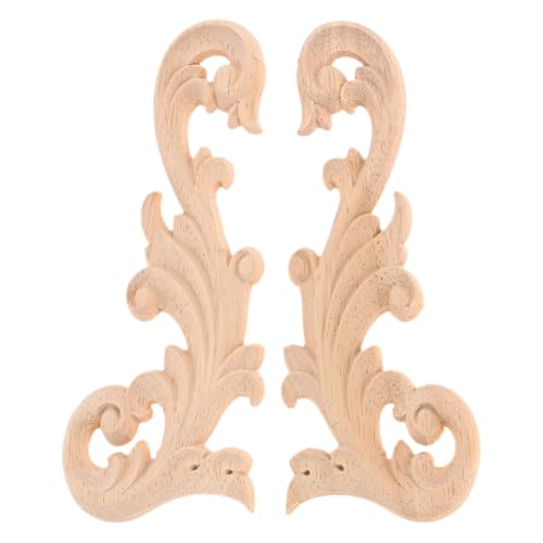 2Pcs Wood Carved Appliques Corner Carving Onlays Furniture Wooden Decals - color: 4Pcs, size: 20x9cm/7.87x3.54