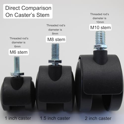 4 Pack 1.5 Inch Swivel Stem Caster Wheels Replacement Casters 1.5'' Furniture Wheel with Locking Brake Metric Threaded Stem M8 Wheels for Table Drawer Plant Shelf Metal Rack Laundry Basket