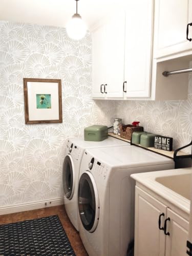 Ismoon Beige Wallpaper Peel and Stick Wallpaper Boho 17.3in x 6.56ft Neutral Removable Modern Geometric Wall Paper for Bathroom Bedroom Nursery Home Wall Waterproof Vinyl - color: Beige and White, size: 17.3" x 78.7"