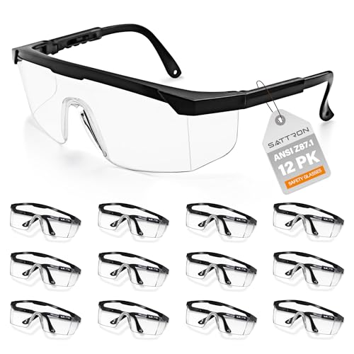 Clear Safety Glasses 12 PACK Adjustable Temples Safety Goggles Anti-Fog Impact Resistant UV Protection Wide Vision Protective Eyewear for Industrial Work, Laboratory, Woodworking