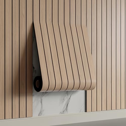 Yutianli PVC Slat Wall Panel Peel and Stick 118"x 15.7" Faux Wood Slat Panel Artificial Oak Wood Grain Self-Adhesive Soundproof 3D Wall Panel for Walls and Ceilings - color: Oak, size: 118"x15.7"