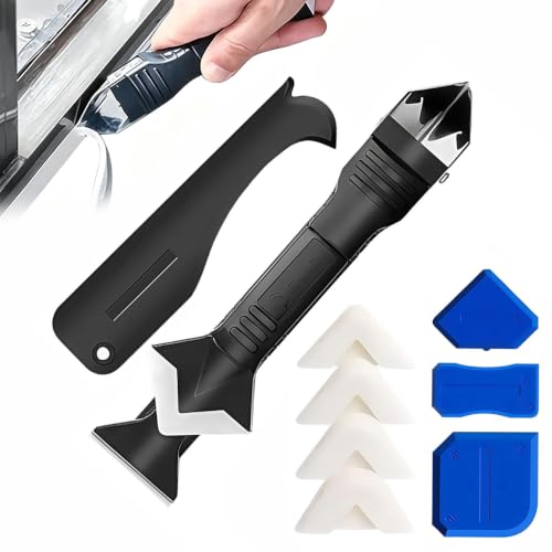 9pcs Silicone Caulking Tool 3 in 1 Stainless Steel Head Scraper Caulk Remover Sealant for Kitchen Bathroom Window - color: 9pcs 3-in-1 scraper