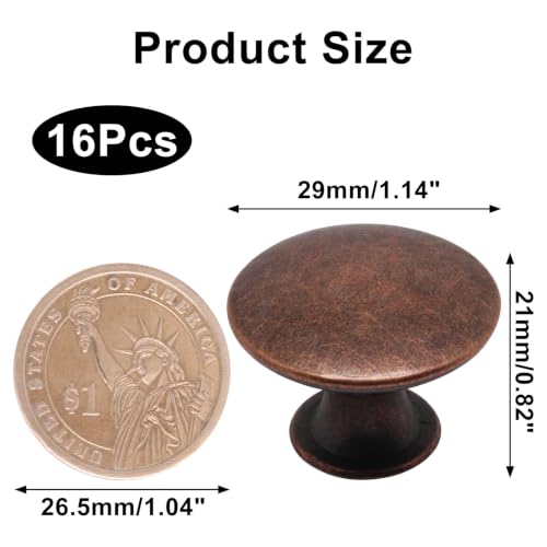 16 Pcs Red Bronze Cabinet Knobs, Round Dresser Knob Kitchen Drawer Knobs, Single Hole Cupboard Door Knob Dresser Drawer Pulls Handles - color: Red Bronze, size: 16 Pack