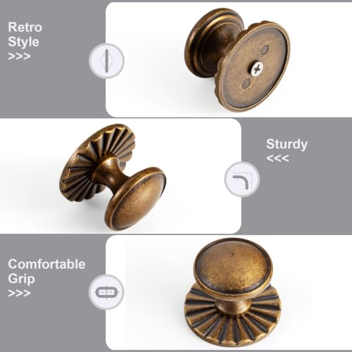 6Pack Antique Brass Cabinet Knob with Backplate Round Drawer Knob - color: Antique Brass, style: Daisy