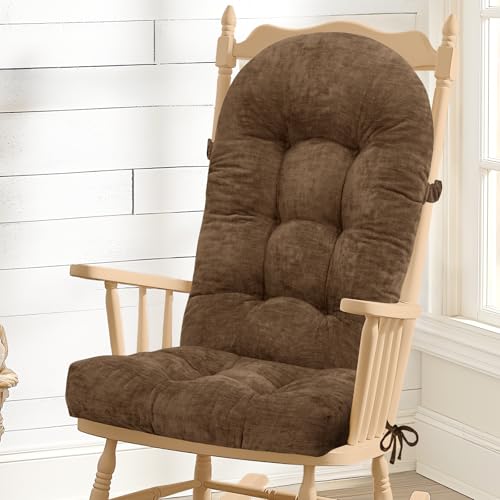 Rocking Chair Cushion - Chenille Fabric, High-Density Sponge, Durable Comfort Non-Slip Bottom Tufted Seat Pads with Ties, Chenille︱Brown, 44x19x4 inch - color: Brown