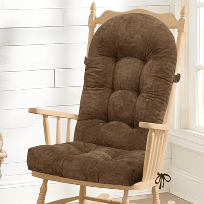 Rocking Chair Cushion - Chenille Fabric, High-Density Sponge, Durable Comfort Non-Slip Bottom Tufted Seat Pads with Ties, Chenille︱Brown, 44x19x4 inch - color: Brown