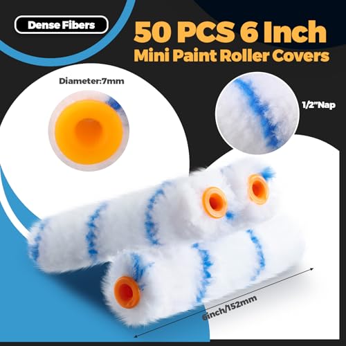 Leumoi 50 Pcs 6 Inch Microfiber Mini Paint Rollers, Blue & White - size: 6 Inch