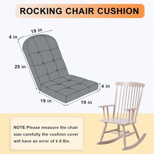 Rocking Chair Cushion - Chenille Fabric, High-Density Sponge, Durable Comfort Non-Slip Bottom Tufted Seat Pads with Ties, Chenille︱Light Grey, 44x19x4 inch - color: Light Grey