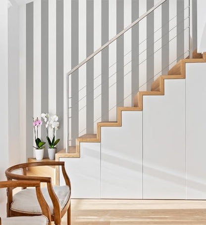 Erfoni Grey and White Wallpaper Stripe Peel and Stick Wallpaper Modern - color: Grey and White, size: 17.7" x 118"
