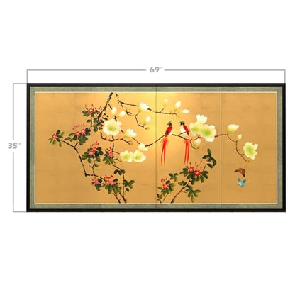 Red Lantern Love Birds on Traditional Gold Leaf - color: Love Birds