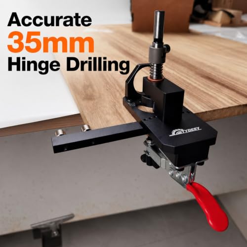 Tydeey 35mm Concealed Hinge Jig for Cabinet Doors, Aluminum Hinge Drilling Guide with Depth Adjustment, 3–4 Inch Edge Distance Arm, Dust Port & Toggle Clamp