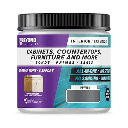 Beyond Paint All-in-One Refinishing Paint, No Sanding, Matte Finish for Cabinets, Countertops, Furniture and Doors, 1 Pint, Pewter - color: Pewter