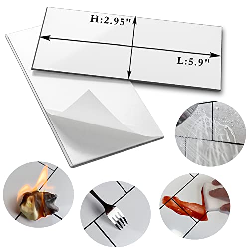 AULIGET 100-Piece Polished White Thick PVC Peel and Stick Backsplash, 3" x 6" Waterproof Subway Tile Peel and Stick Wall Tiles for Kitchen & Bathroom - color: Polished White Tile Look