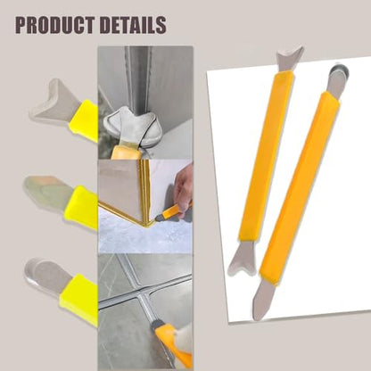 Sealant Finishing Tool Set,Stainless Steelhead Grout Residue Scraper,Caulk Finishing Tool for Corner Flat Surfaces, Durable Grout Smoother with ABS Handle, Seam Repair Kit