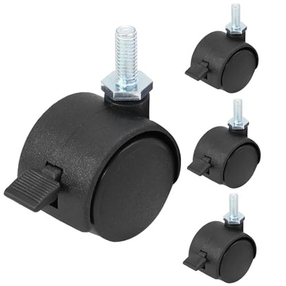 4pcs 1 Inch Swivel Caster Wheels, M6 Threaded Stem Caster Wheels with Brake, Heavy Duty Casters, Black Nylon Wheel Replacement for Furniture, Table, Cabinet, Shelf - style: 1 Inch with Brake-M6 Threaded Stem