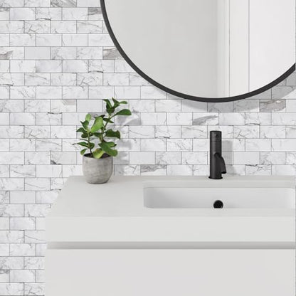 Vamos Tile 100-Piece Glossy Statury White Peel and Stick Backsplash Tile - color: Statury White with Dark Gray Grout
