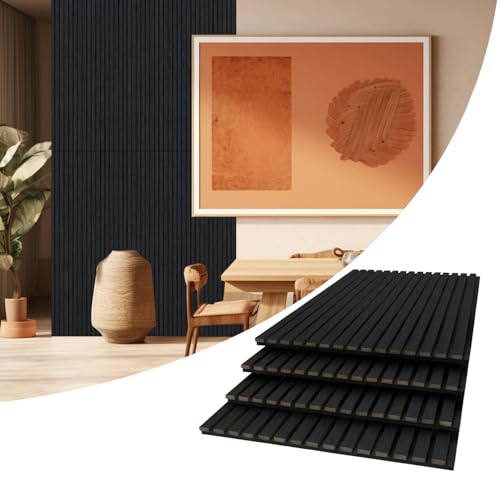 AKUMAX Extra-Thick 0.7" Wood Slat Acoustic Wall Panels, 4 Pack 23.6" x 23.6", NRC 0.80 Sound Absorbing, Fire-Retardant, FSC-Certified, for Home Office, Studio & Living Room, Black Oak - color: Black Oak