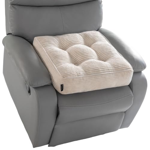 HIGOGOGO Tufted Corduroy Recliner Seat Cushion for Elderly, High Density Foam Large Square Seat Cushion for Recliner Chair, Office Chair, Car, No Pressure on Thighs, 20x20x4, Beige - color: Beige, size: 20x20x4