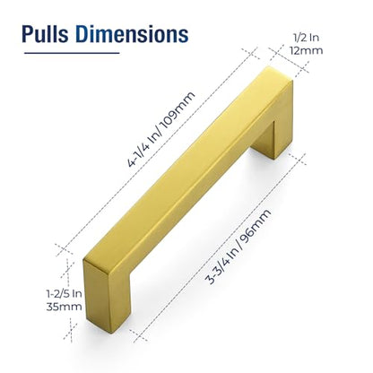 JOY DECOR Gold Cabinet Handles Square Cabinet Pulls, 3-3/4 Inch CC, 10 Pack - size: 3-3/4 Inch Hole Center