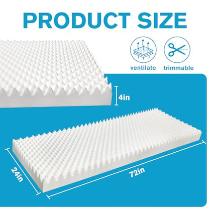 72 * 24 * 4 Inch Egg Crate Foam Padding Pressure-Relieving High-Density Upholstery Foam for Air Circulation Cuttable Cushion Pad for Sofa Chair Hospital - size: 72×24×4 IN