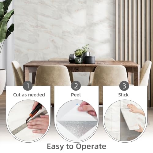 Vieshful 20pcs Peel and Stick Backsplash Tile，12"x12" Self Adhesive Marble Tile for Wall, PVC Waterproof Shower Wall Panels, Back Splash Stick on Tiles for Kitchen Bathroom Living Room - color: White+Yellow