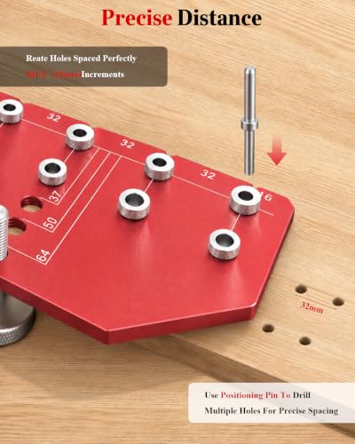 TANYO 11-Hole Shelf Pin Jig, 1/4" & 5mm Drill Bits, Cabinet Hardware - color: Scarlet, size: 11 Hole