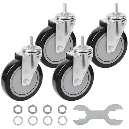 Finnhomy Swivel Caster Wheels 5 Inch Threaded Stem Casters Set of 4 Heavy Duty 3/8"-16 x 1 Anti-wear Polyurethane Industrial Castor Wheels for Cart/Furniture Load Bearing 2200 Lb Smooth Caster Black - style: 5 Inch