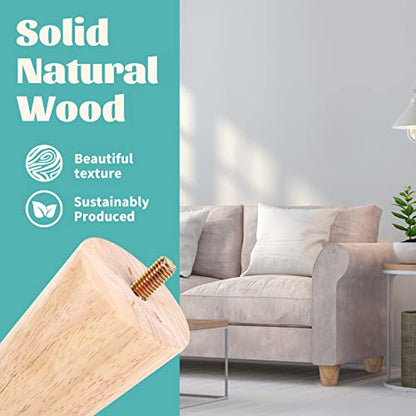 2" Round Solid Wood Furniture Leg Set of 4 Mid-Century Modern Sofa Couch Bed Coffee Chair Desk Straight Feet Legs with Pre-Drilled 5/16（M8） Inch Bolt& Screws& Rubber Pads… - color: 4sets, size: 2”