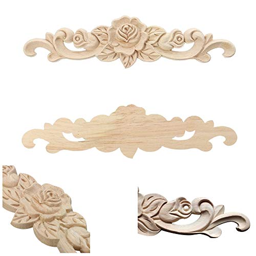 Wood Carved Onlay Applique Craft Unpainted Decal Door Corner Home Frame Decor Unpainted Cabinet Bed Furniture Home Decoration (2PCS (11.81"*2.76")) - size: 2PCS (11.81"*2.76")