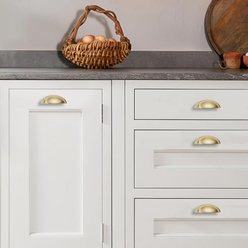 2 Pack 3" Drawer Pulls Brushed Brass Cabinet Cup Pulls Kitchen Hardware Cabinet Handles Drawer Handles Knobs 3 inch (76mm) Center to Center - color: Brushed Brass, size: 3 inch Hole Center, style: 2 Pack