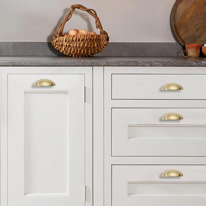 2 Pack 3" Drawer Pulls Brushed Brass Cabinet Cup Pulls Kitchen Hardware Cabinet Handles Drawer Handles Knobs 3 inch (76mm) Center to Center - color: Brushed Brass, size: 3 inch Hole Center, style: 2 Pack