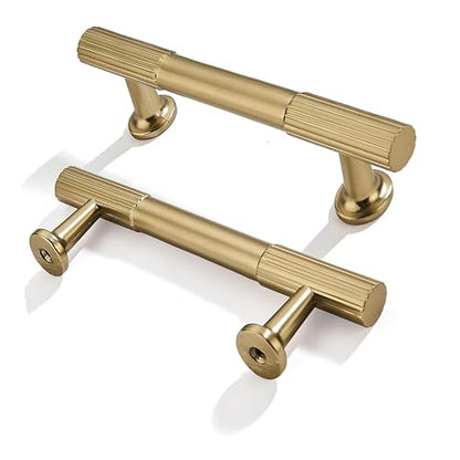 10-Pack 3-1/2 Inch Hole Center Brushed Brass Cabinet Pulls Solid Heavy Duty Cabinet Pull is Suitable for Drawers Dressers Handles Kitchens Bathroom cabinets - color: Brushed Brass, size: 3-1/2 Inch(89mm) hole center