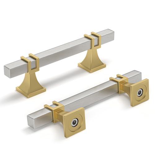 homdiy Silver and Gold Cabinet Pulls 3" Satin Nickel and Gold Cabinet Pulls - color: Brushed Nickel & Matte Gold, size: 3 Inch(76mm) Hole Centers