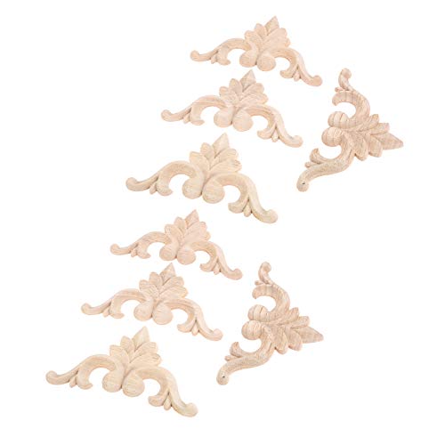 8Pcs Wood Carved Appliques Onlays Small Corner Carving Decals for Furniture - size: 9.5x9.5cm/3.74"x3.74"